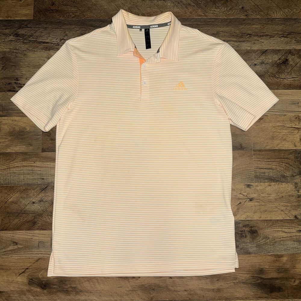 Adidas Golf Men's Two-Color Striped Polo Shirt Size Medium Orange White